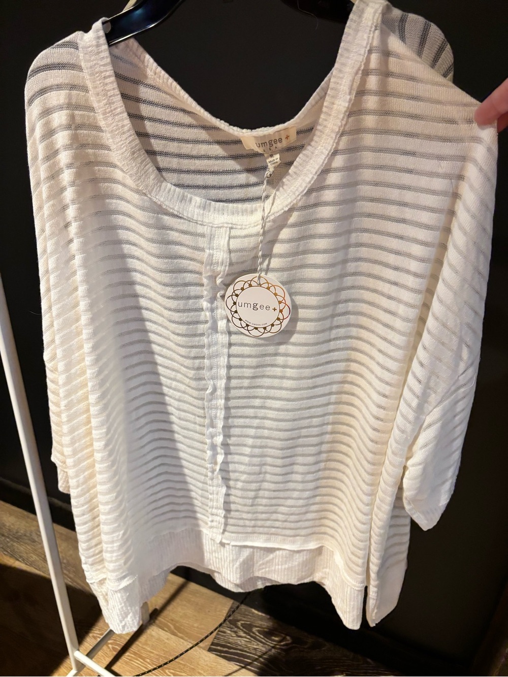 Umgee Cream and Light Gray Striped Relaxed Tunic Top